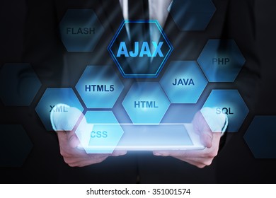 Web Development concept. Icons on virtual screen.