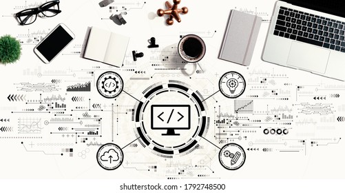 Web development concept with a laptop computer on a desk