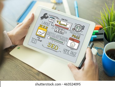 Web Development Concept on Tablet PC Screen