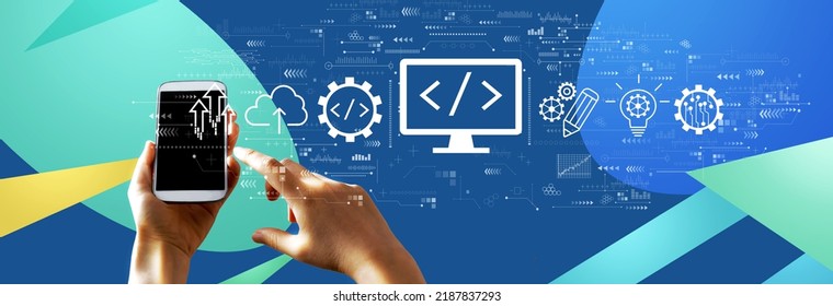 Web development concept with person using a smartphone