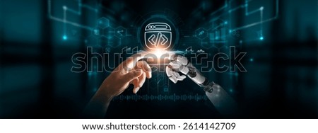 Web Development: Hands of Robot and Human Touch the Web Development of Global Networking, Collaboration, Integration of Cutting-Edge Digital Technologies of the Future.