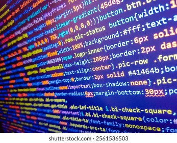 Web dewelopment. Computer virus concept. Stock market graph and ticker with blue screen for stock exchange analysis. Genome sequencing. Software developer programming code. Software source code.