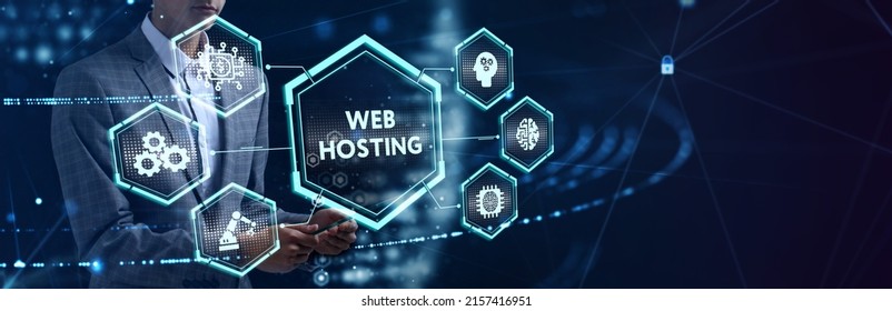 Web Hosting. The activity of providing storage space and access for websites. Business, modern technology, internet and networking concept.
