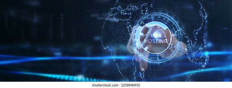 Web Hosting. The activity of providing storage space and access for websites. Business, modern technology, internet and networking concept. 