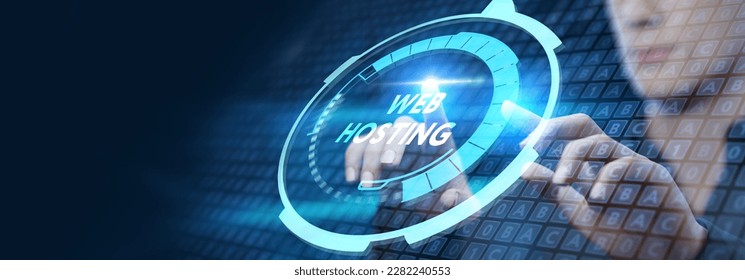 Web Hosting. The activity of providing storage space and access for websites. Business, modern technology, internet and networking concept. 