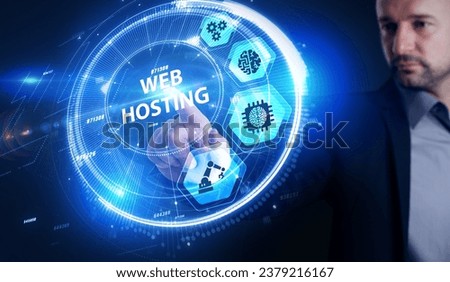 Web Hosting. The activity of providing storage space and access for websites. Business, modern technology, internet and networking concept.