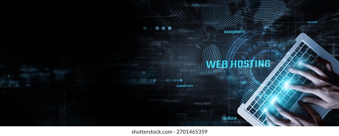 Web Hosting: Businessman data analysis for performance and server optimization, uptime monitoring, bandwidth management, and security enhancement.