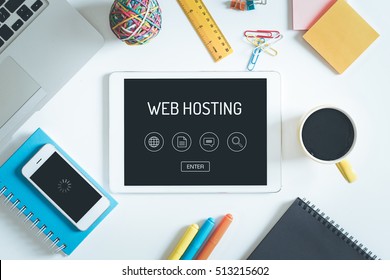 WEB HOSTING Concept on Tablet PC Screen with Icons