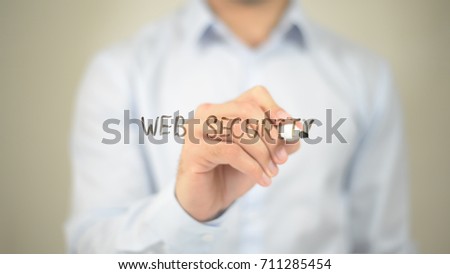Web Security,  Man writing on transparent screen