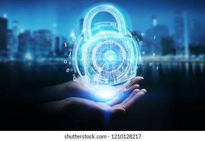 Web security protection interface used by businesswoman on blurred background 3D rendering