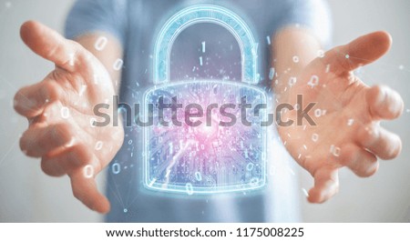 Web security protection interface used by businessman on blurred background 3D rendering