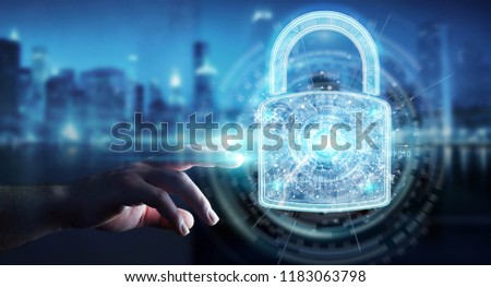 Web security protection interface used by businessman on blurred background 3D rendering
