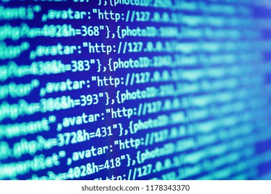 Web site codes on computer monitor. Software development. Big da