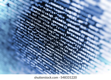 Web site codes on computer monitor. Information technology website coding standards for web design Abstract source code background. Coding script text on screen. 
