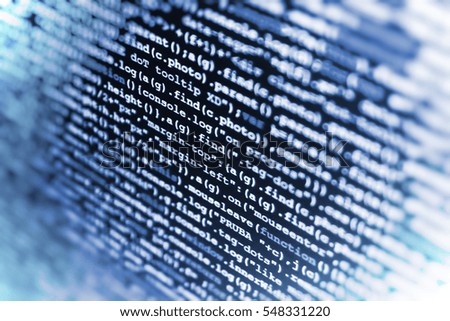 Web site codes on computer monitor. Information technology website coding standards for web design Abstract source code background. Coding script text on screen. 
