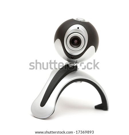 Webcam isolated on white, pointed at the viewer