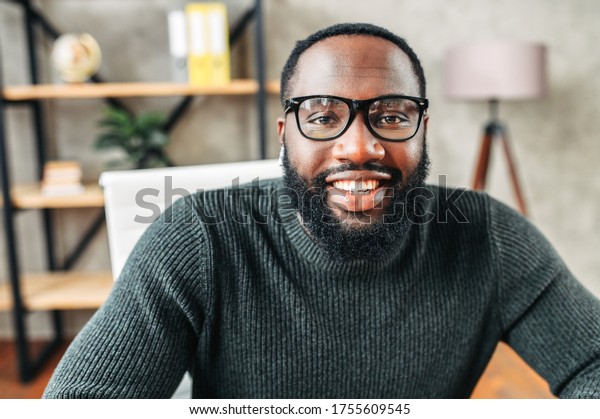 Webcam Shot Africanamerican Young Guy Glasses Stock Photo 1755609545 ...