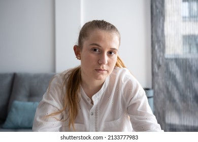 Webcam View Of Teenager Student Paying Attention To Class.