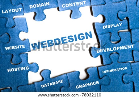 Webdesign blue puzzle pieces assembled