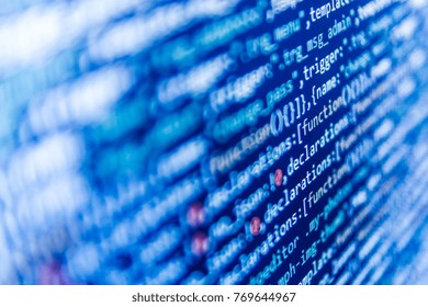 Webdesigner Workstation. Software abstract background. IT specialist workplace. Data network hardware Concept. Programming code abstract screen of software developer. SEO optimization. 