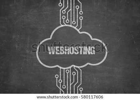 Webhosting text on blackboard with cloud symbol
