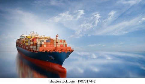 webinar banner, Aerial side view of smart cargo ship carrying container from custom container depot go to ocean concept freight shipping by ship service on blue sky .Freight Forwarding Service - Shutterstock ID 1907817442