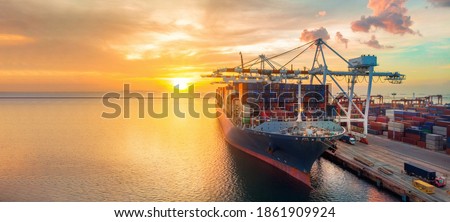 webinar banner, Smart crane loading cargo container to container ship stand by in the international terminal container depot logistic sea port  concept freight shipping by ship at sunset  forwarder