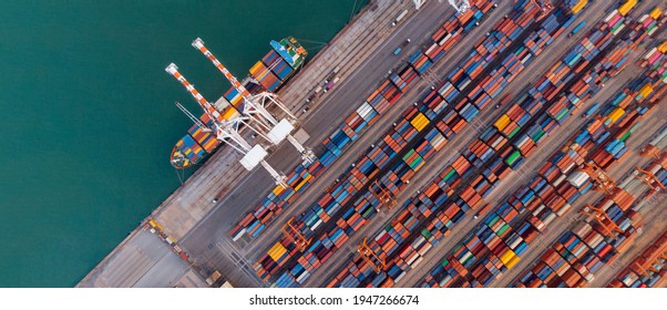 webinar banner, Smart crane loanding cargo container to container ship in the international terminal depot sea yard port concept freight shipping by ship. 