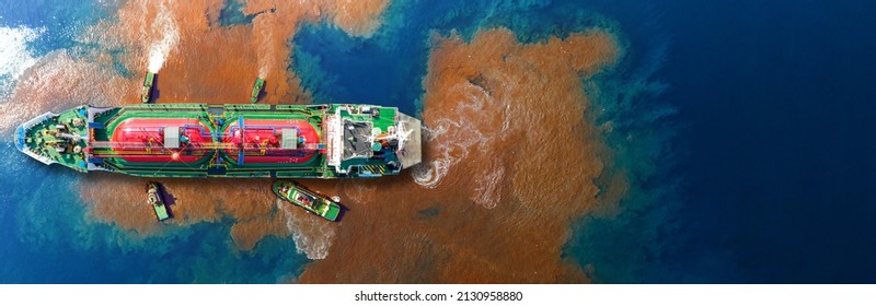 webinar banner,Oil leak from Ship , Oil spill pollution polluted water surface water pollution as a result of human activities. industrial chemical contamination. oil spill at sea. petroleum products. - Shutterstock ID 2130958880
