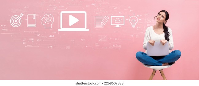 Webinar concept with young woman using a laptop computer