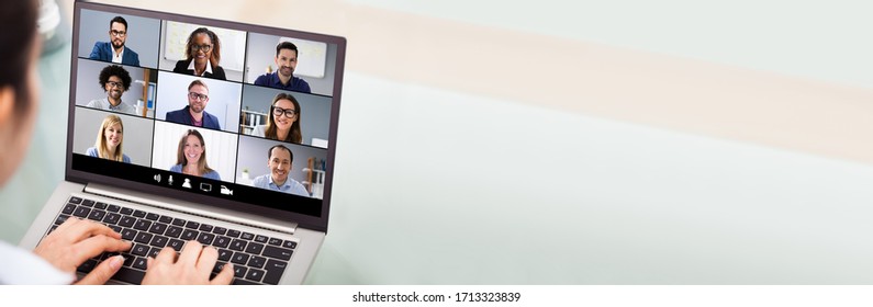 Webinar Video Conferencing On Laptop. Online Meeting Conference 