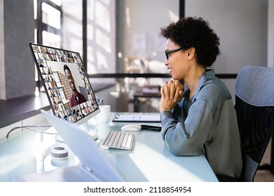 Webinar Video Conferencing On Laptop. Online Meeting Conference