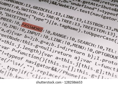 Webpage code with the word "password" on the display
