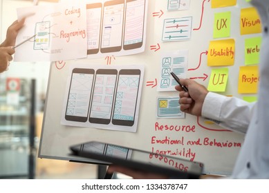 Website Designer Development UI/UX Desing About Sketched Notes Wireframe Layout Mobile Application Project. User Experience Concept.