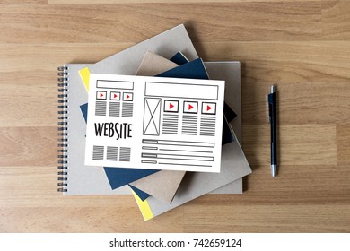 Website designer working layout sketch drawing Software Media WWW and Graphic Layout Website development project