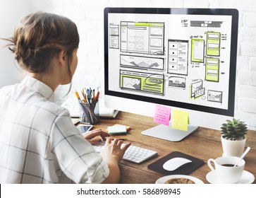Website development layout sketch drawing - Shutterstock ID 586898945