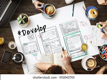 Website development layout sketch drawing - Shutterstock ID 592043705