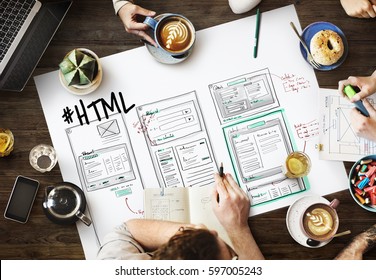 Website development layout sketch drawing - Shutterstock ID 597005243
