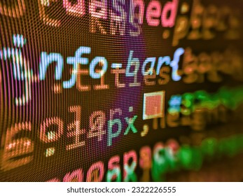 Website HTML Code on the Laptop Display Closeup Photo. Coding script text on screen. Abstract screen of software. Market Analyze. Css3 code on a colorful background