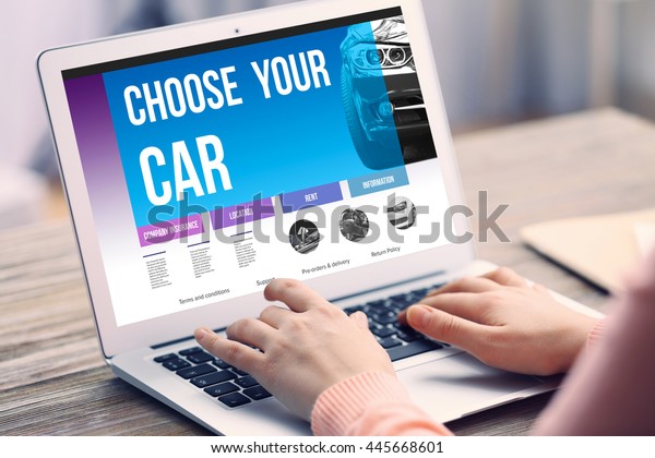 Website selling\
cars. Online insurance\
concept