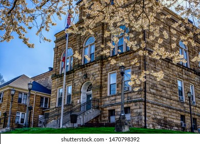 Webster Springs, Webster County, West Virginia, USA,  County Courthouse With Cherry Blossoms, April 13, 2018