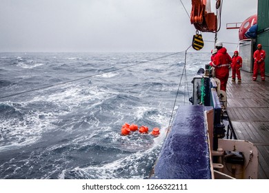 Weddell Sea, Antarctica – August 24, 2013: Scientists Onboard A Research Icebreaker Are Recovering A Sediment Trap From Deep Ocean To Understand Long Term Carbon Sink And Impacts On Climate C