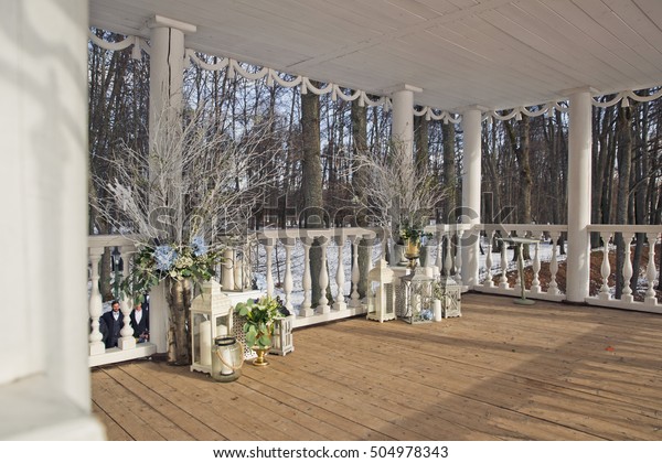 Wedding Altar Made Two High Vases Stock Photo Edit Now 504978343