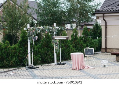 Wedding Altar Stands On The Backyard