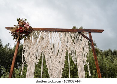 wedding arch made of macrame, arch for registration of newlyweds.