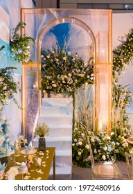 Wedding archway with flowers arranged for a wedding ceremony