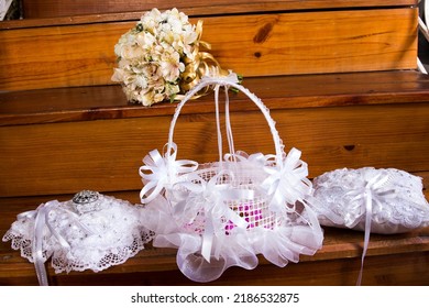 Wedding Arras And Bouquet Of The Bride A Catholic Church Marriage Tradition