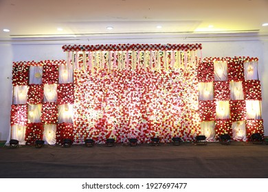 A Wedding Backdrop With Flower And Decoration