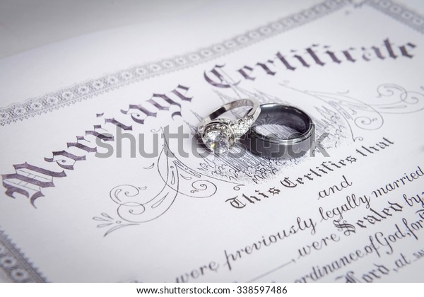 wedding bands on a marriage\
license