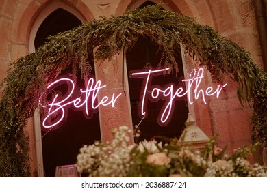 wedding banquet details with neon lights
